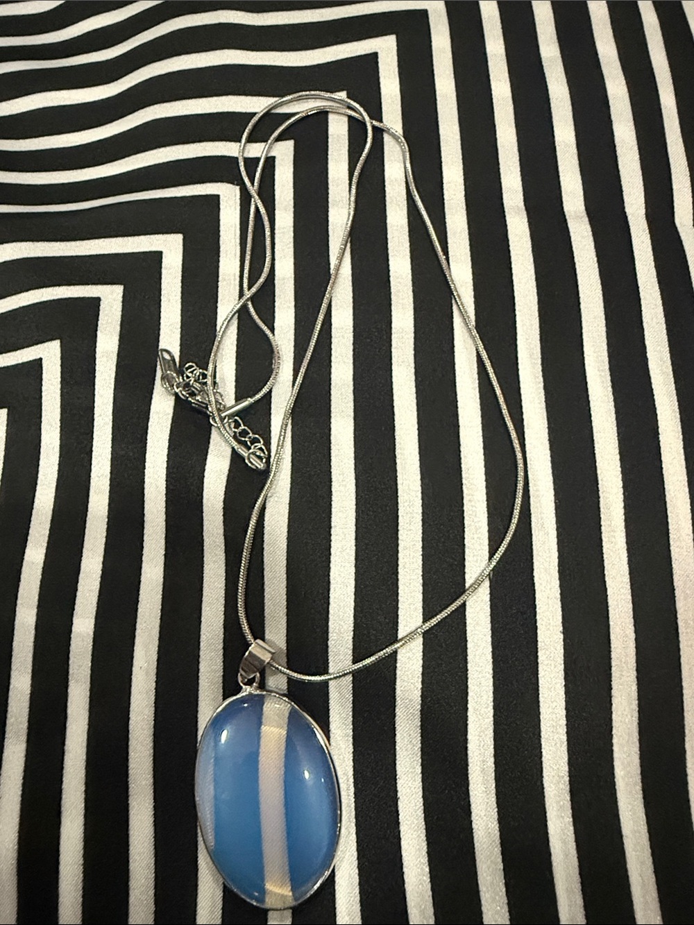 Silver Necklace with Blue Oval Pendant - Women Jewelry
